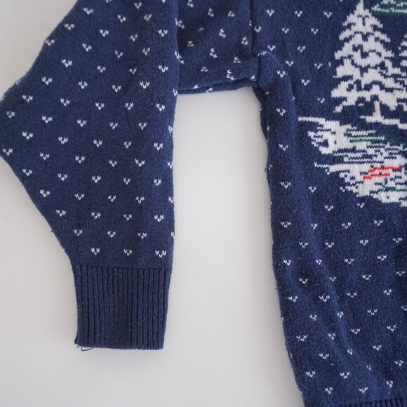 Vintage Northern Reflections Navy Cabin Winter Scene Knit Cardigan Sweater S - Picture 9 of 10